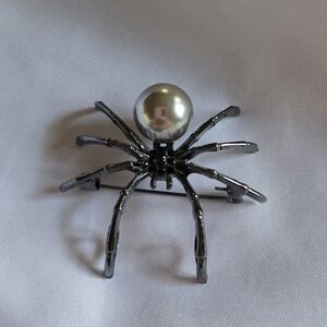 Silver Spider Brooch with Pearl Detail